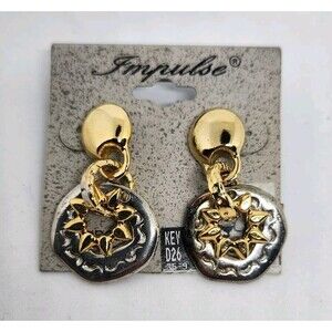 IMPULSE Vintage Gold & Silver Toned Dangling Pierced Earrings